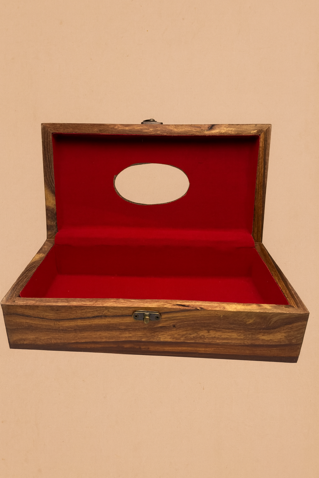 Hand-Carved Wooden Tissue Box with Brass Inlay
