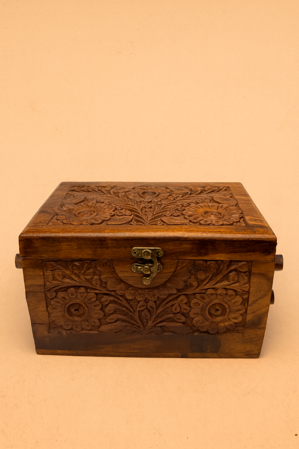 Hand-Carved Wooden Floral Jewelry Box (M)