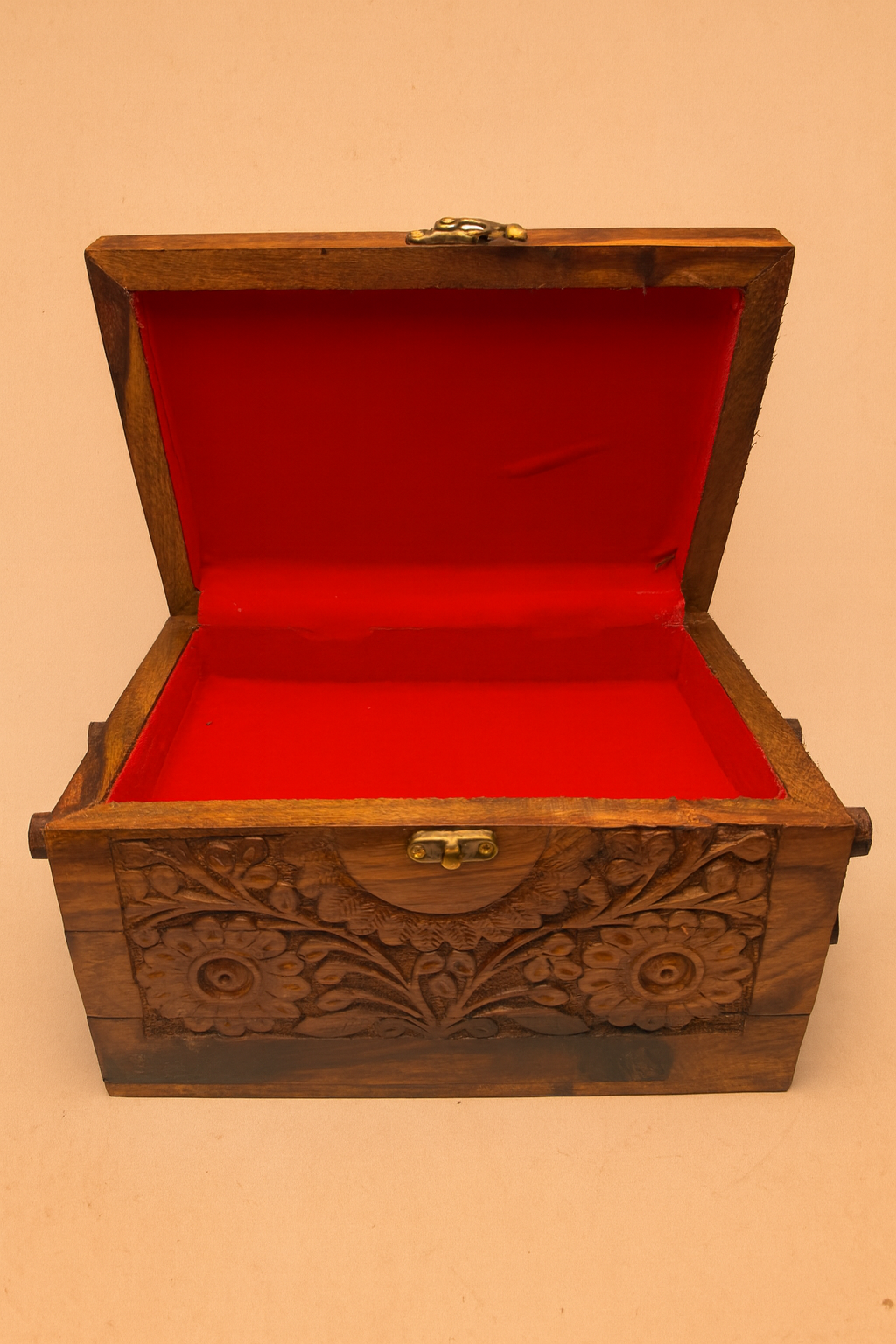 Hand-Carved Wooden Floral Jewelry Box (M)