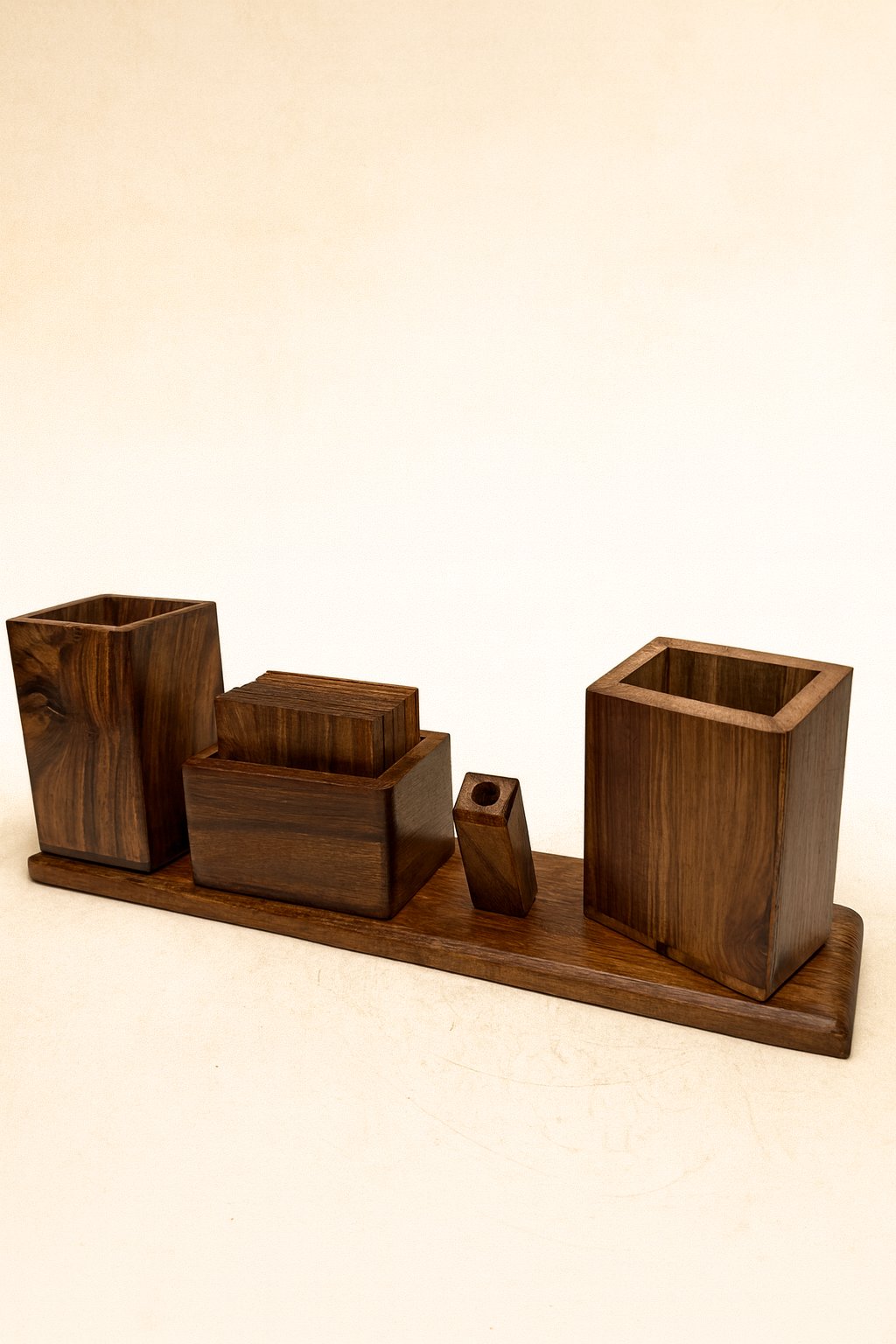 Premium Walnut Wooden Desk Organizer with Coasters