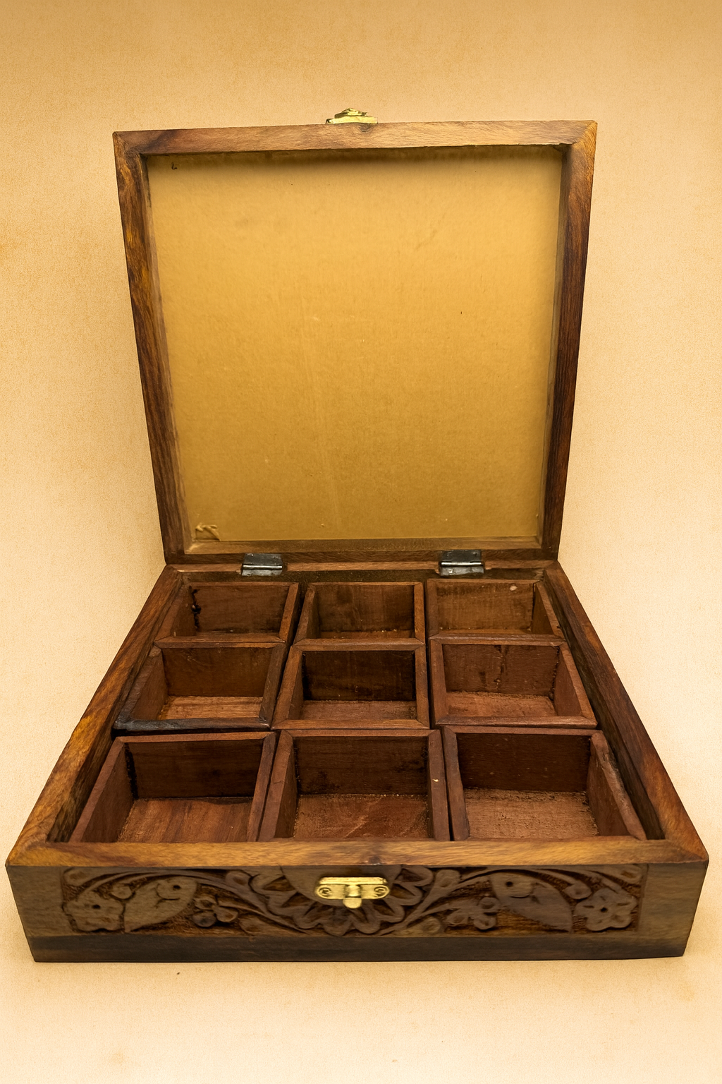 Handcrafted Wooden Keepsake Box with Floral Carving
