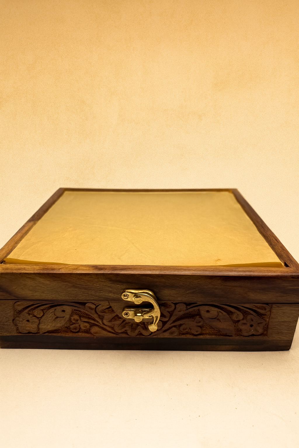 Handcrafted Wooden Keepsake Box with Floral Carving