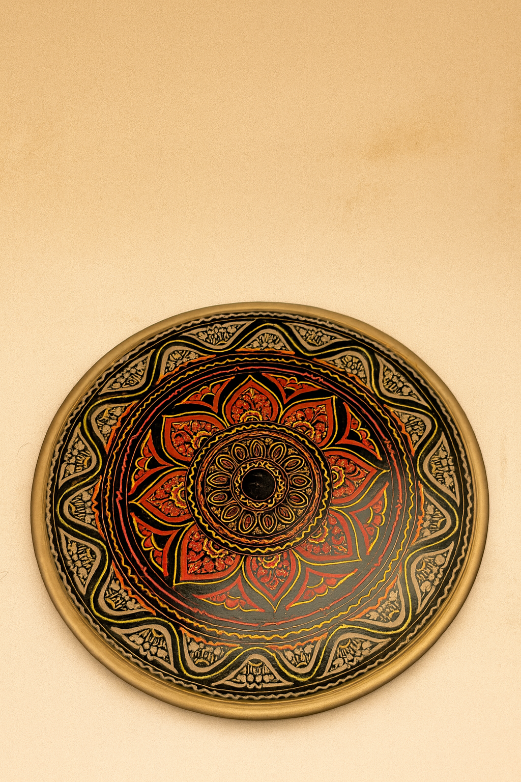 Hand-Painted Mandala Wooden Plate