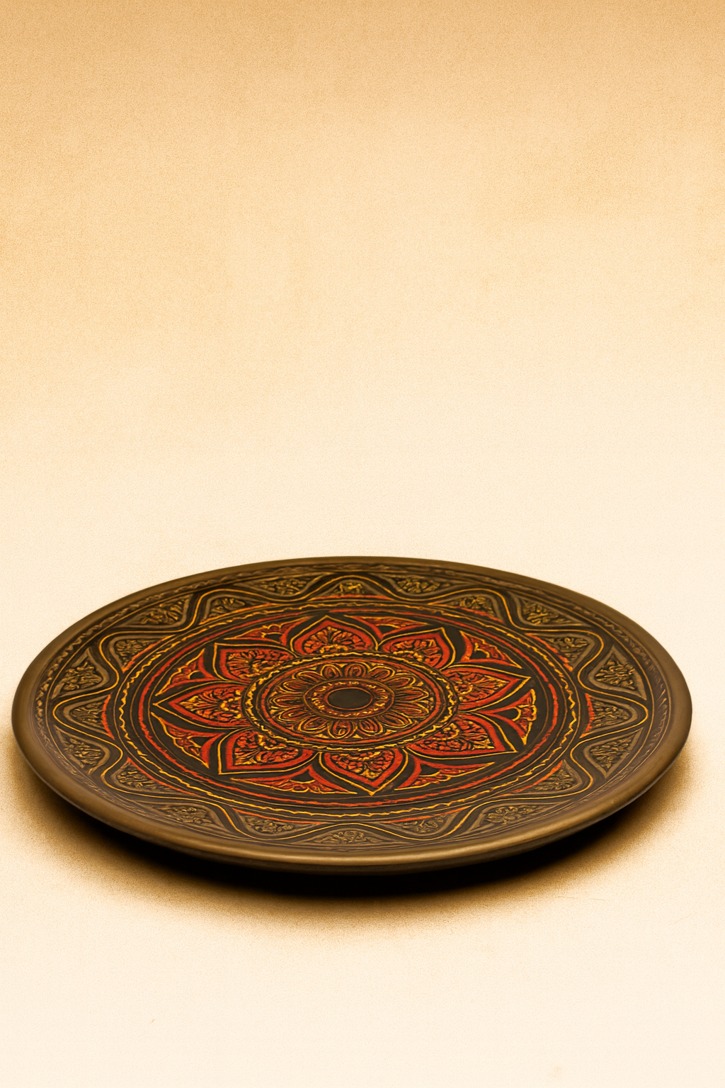 Hand-Painted Mandala Wooden Plate