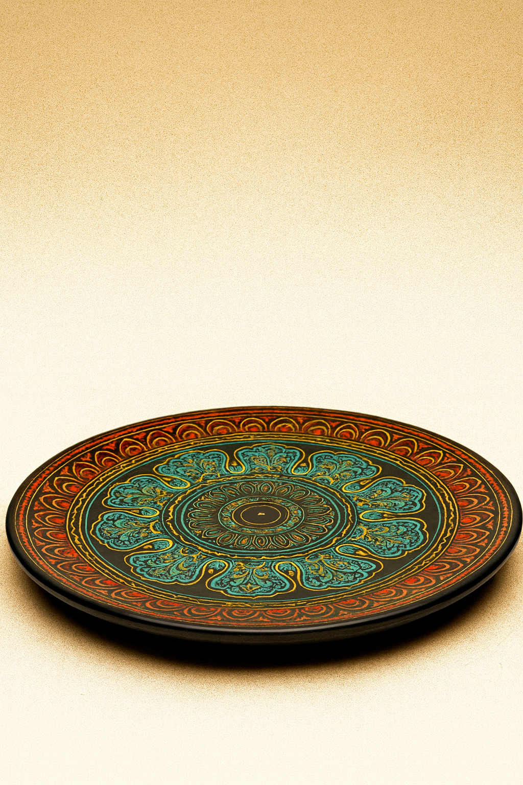 Hand-Painted Mandala Wooden Plate