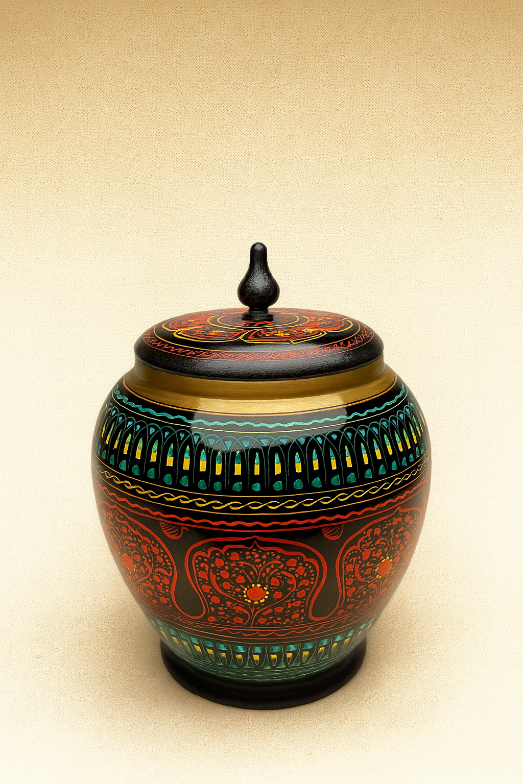 Hand-Crafted Nakshi work Wooden Jar size (8 inch)