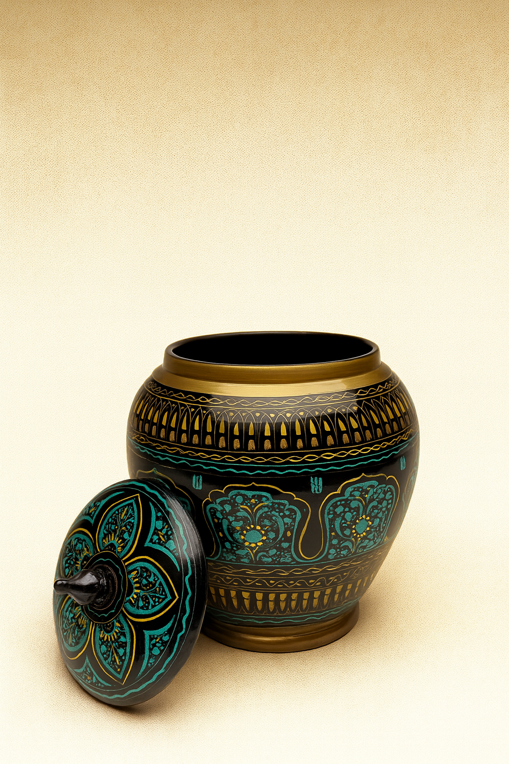 Hand-Crafted Nakshi work Wooden Jar size (8 inch)