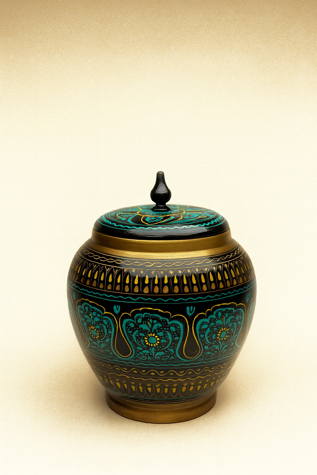 Hand-Crafted Nakshi work Wooden Jar size (8 inch)