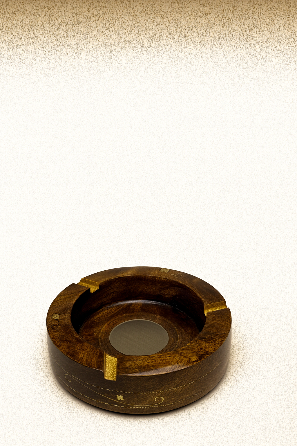 Handcrafted Sheesham Wood Ashtray with Brass Inlay