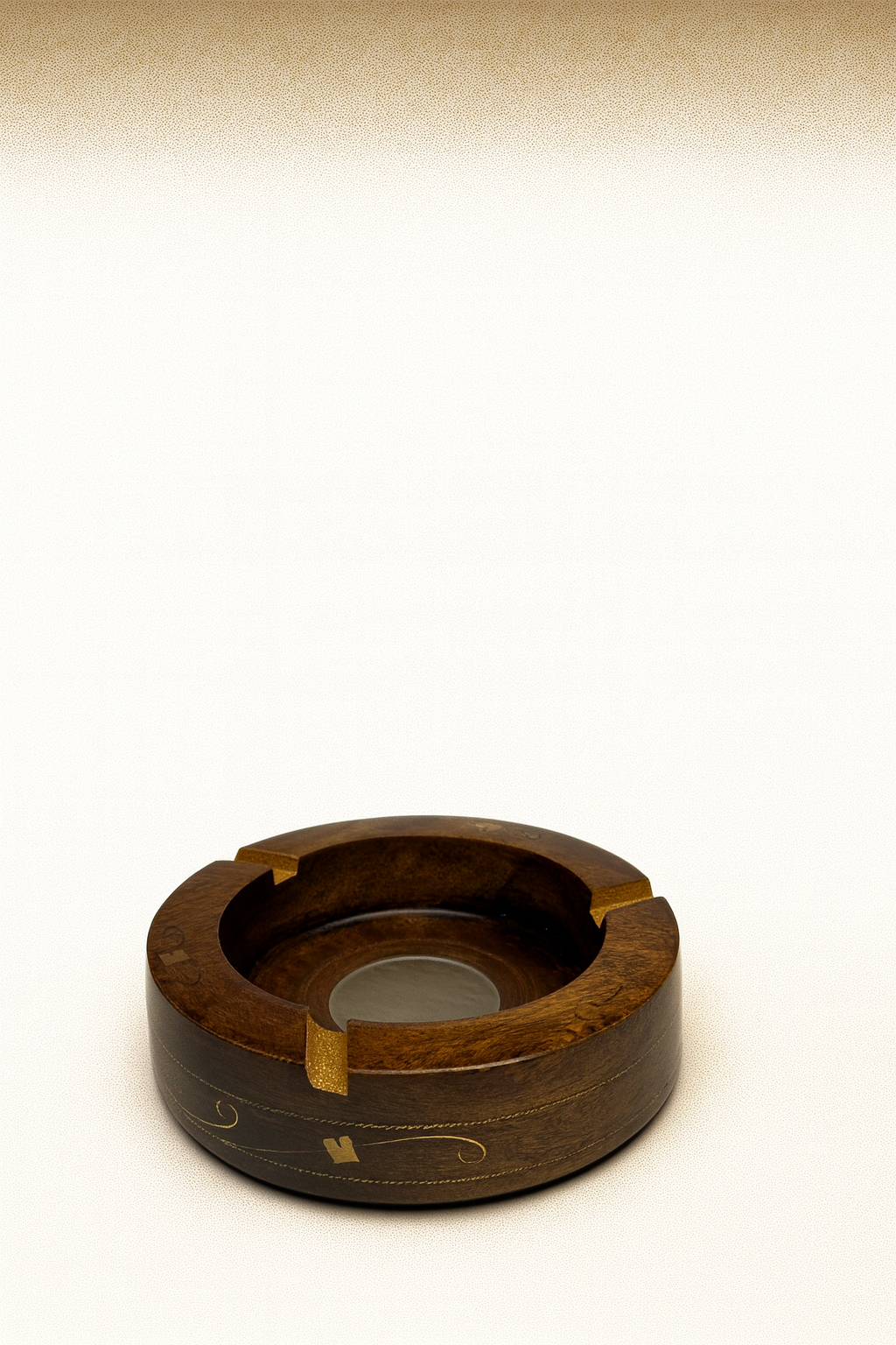 Handcrafted Sheesham Wood Ashtray with Brass Inlay