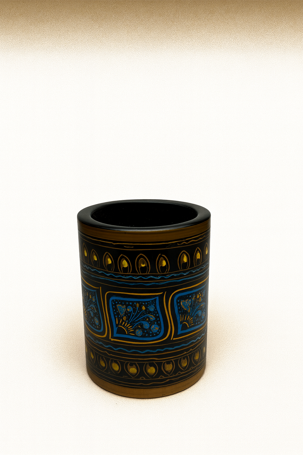 Hand-Painted Cylindrical WoodenPen Holder