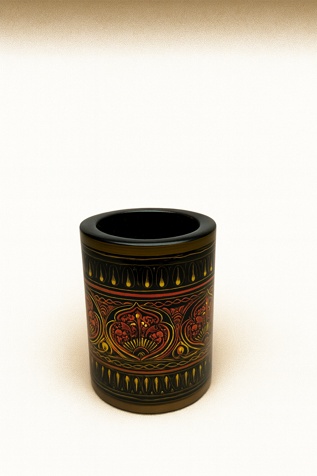 Hand-Painted Cylindrical WoodenPen Holder