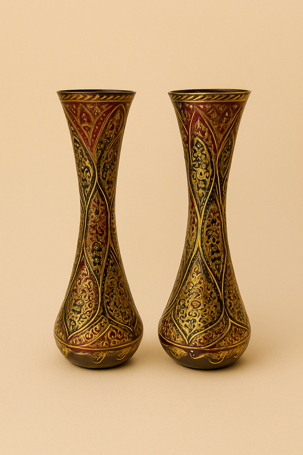 Ethnic Brass Vase Pair