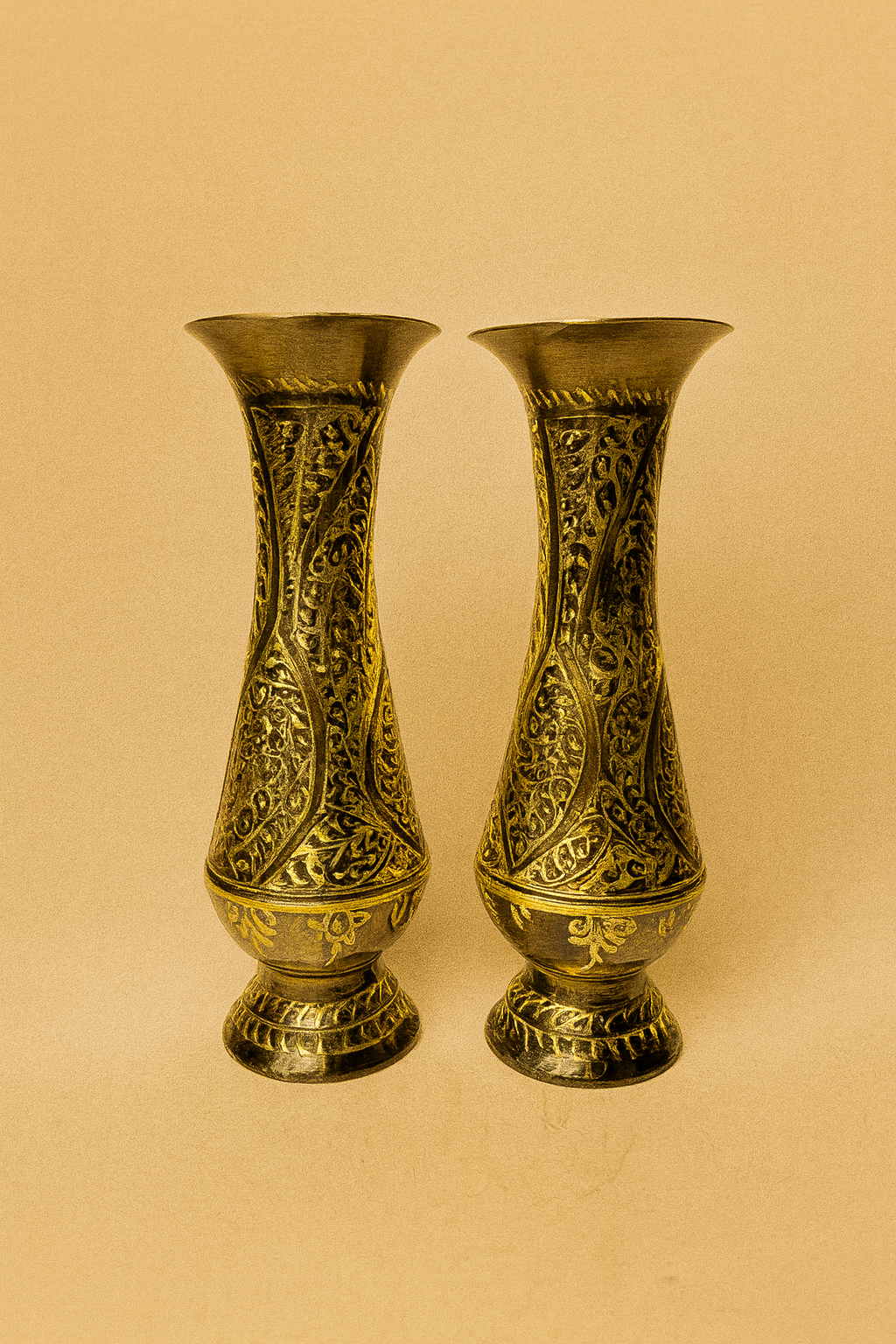 Ornate Brass Floral Vase Pair