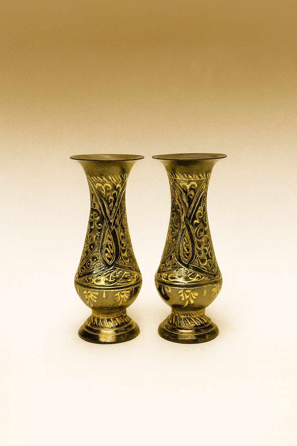 Ornate Brass Floral Vase Pair