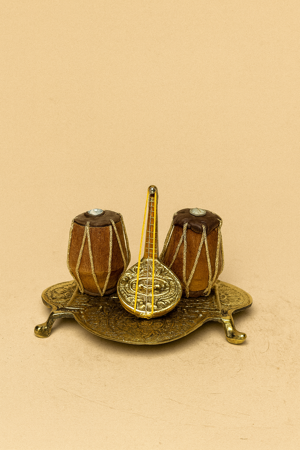 Miniature Tabla & Sitar Brass Decor Piece