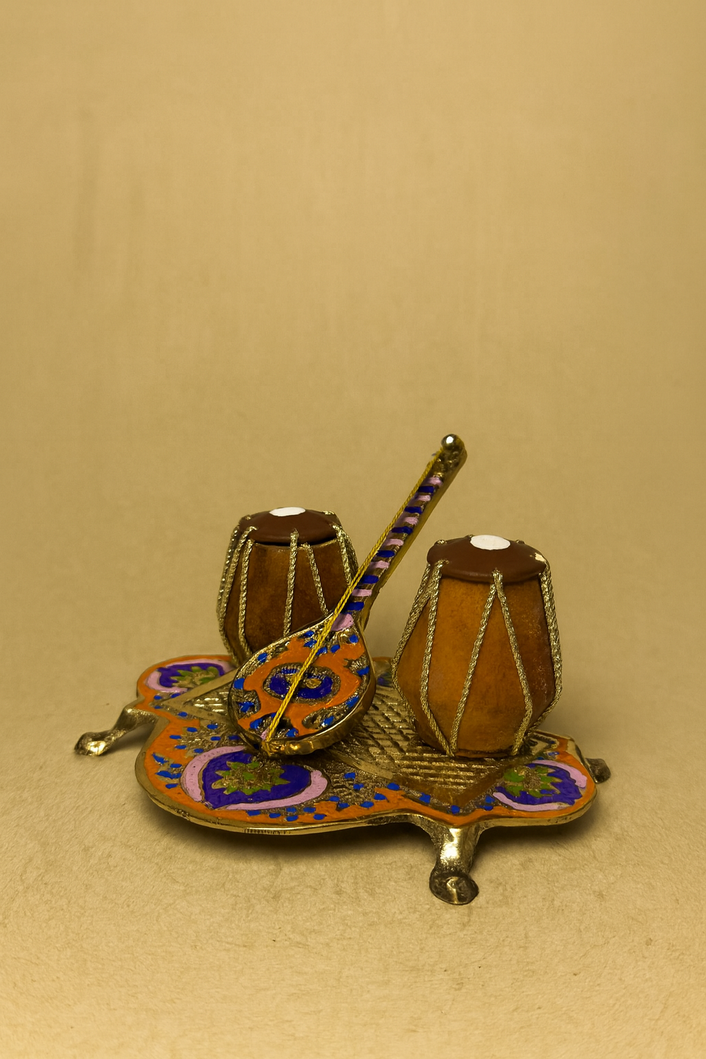 Miniature Tabla & Sitar Brass Decor Piece