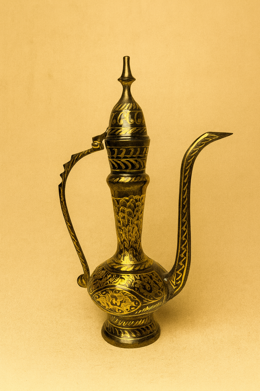 Antique Brass Hand-Engraved Ewer (Traditional Arabian Coffee Pot)