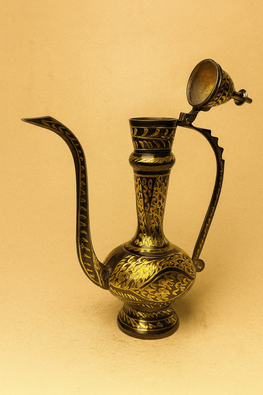 Antique Brass Hand-Engraved Ewer (Traditional Arabian Coffee Pot)