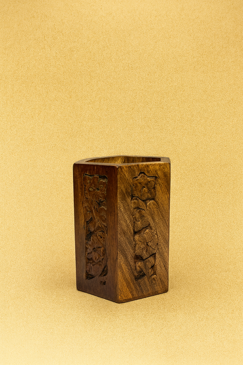 Hand-Carved Wooden Pen & Brush Holder