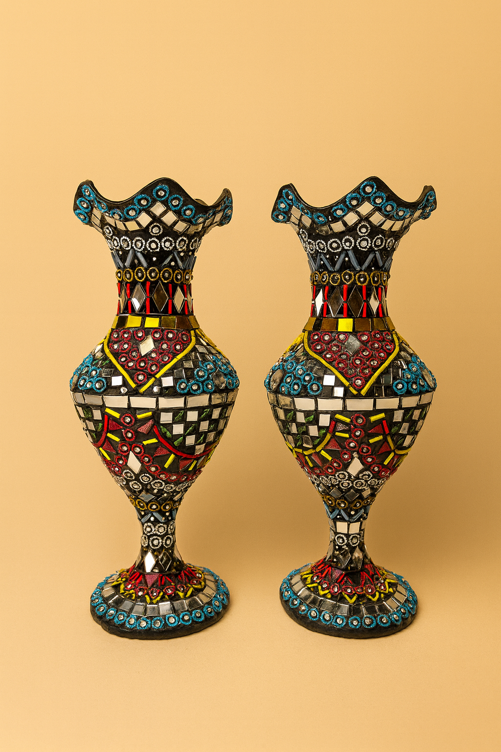 Handcrafted Mosaic Glass Vase – Multicolor Art Piece 2 pc