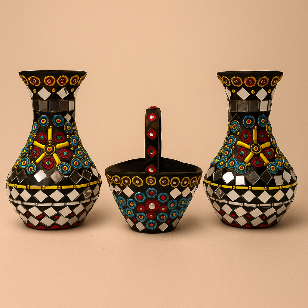 Mosaic Vase & Basket Trio