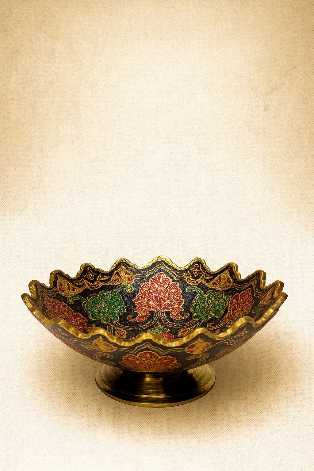 Hand-Painted Brass Floral Bowl with Stand