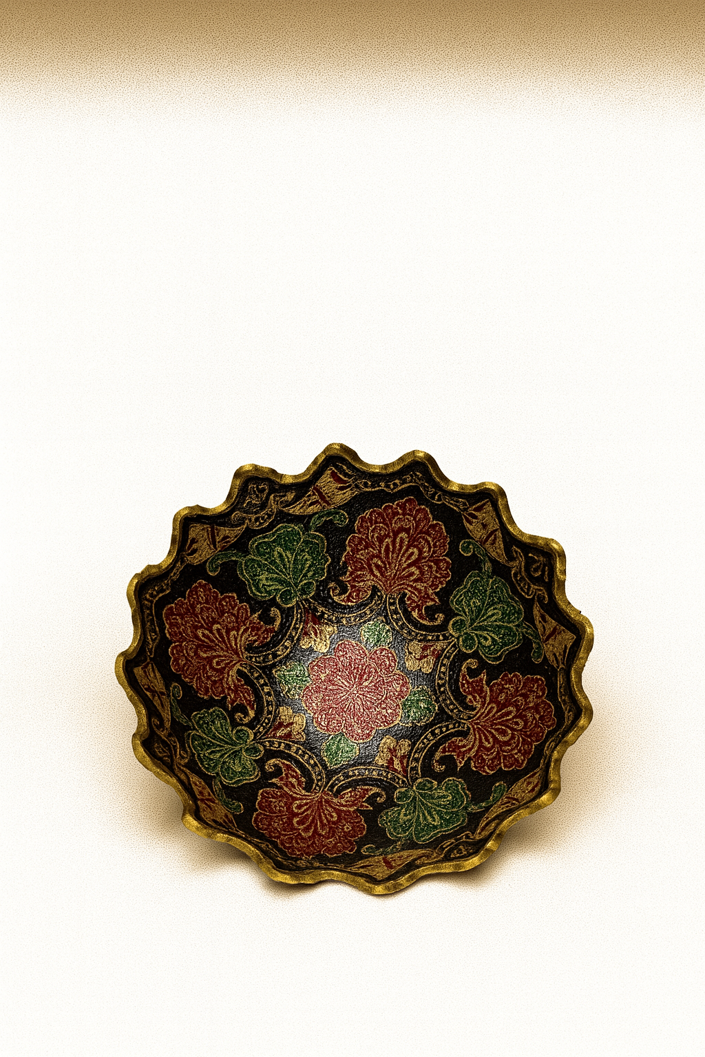 Hand-Painted Brass Floral Bowl with Stand
