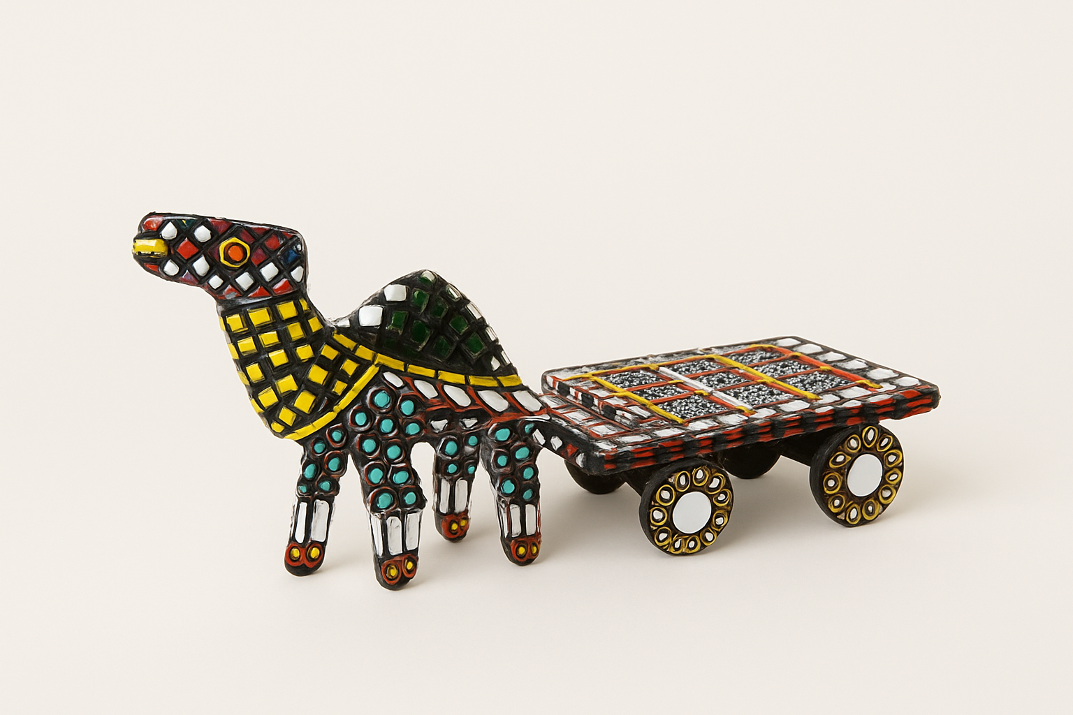 Handcrafted Mosaic Camel Cart Figurine
