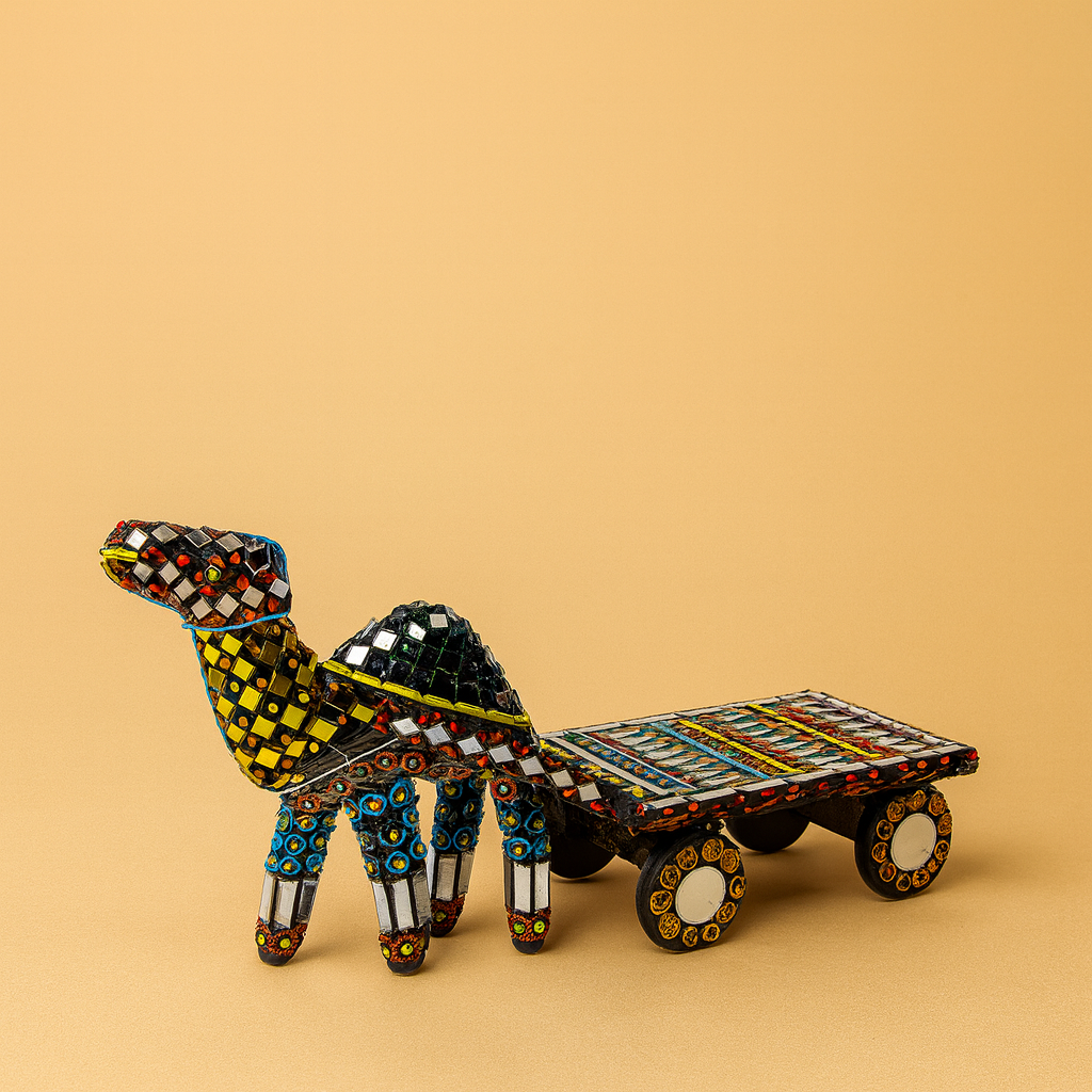 Handcrafted Mosaic Camel Cart Figurine