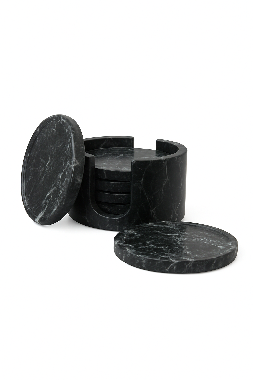 Marble Coaster Set with Holder – 6 Pieces