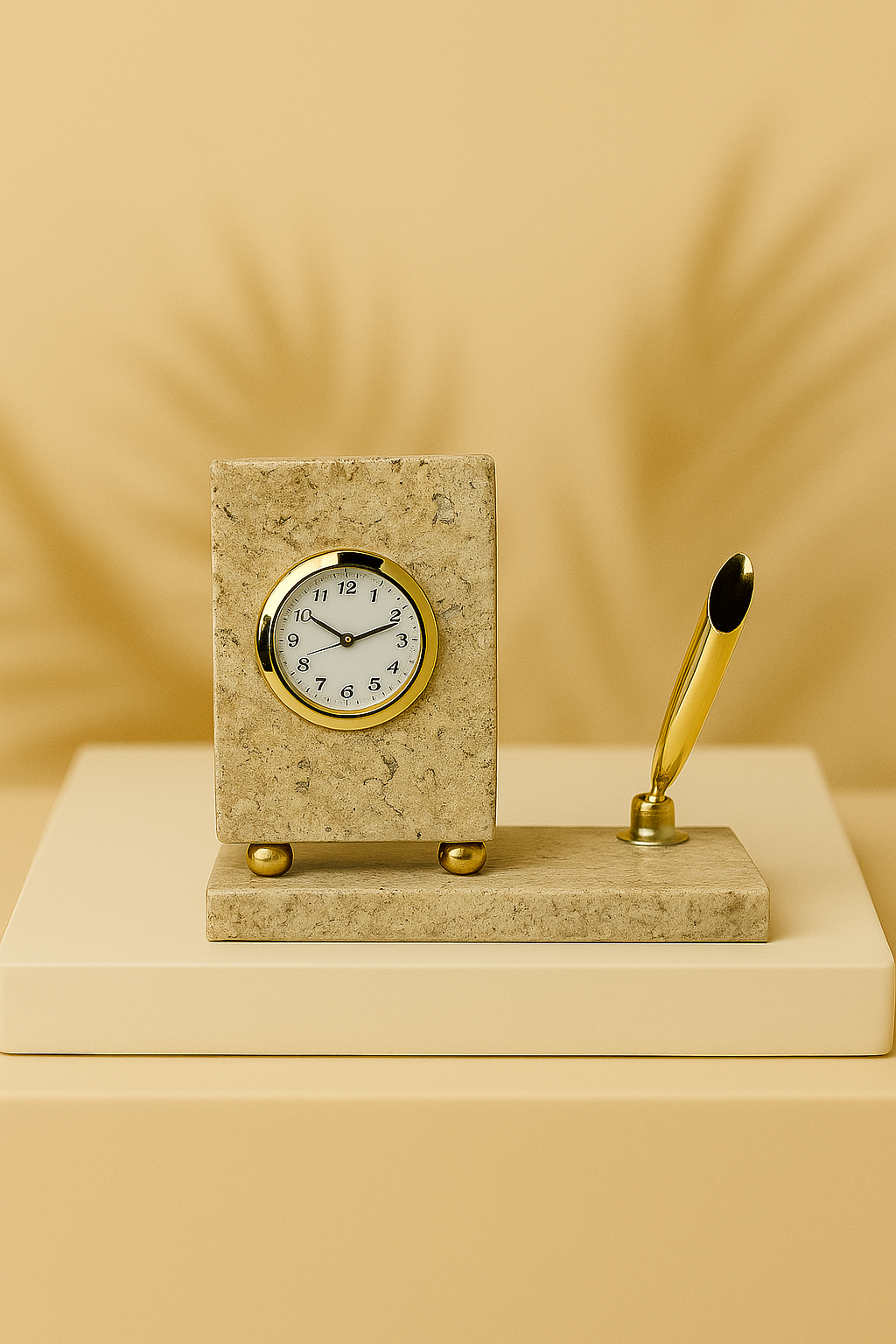 Marble Executive Desk Clock with Pen Holder