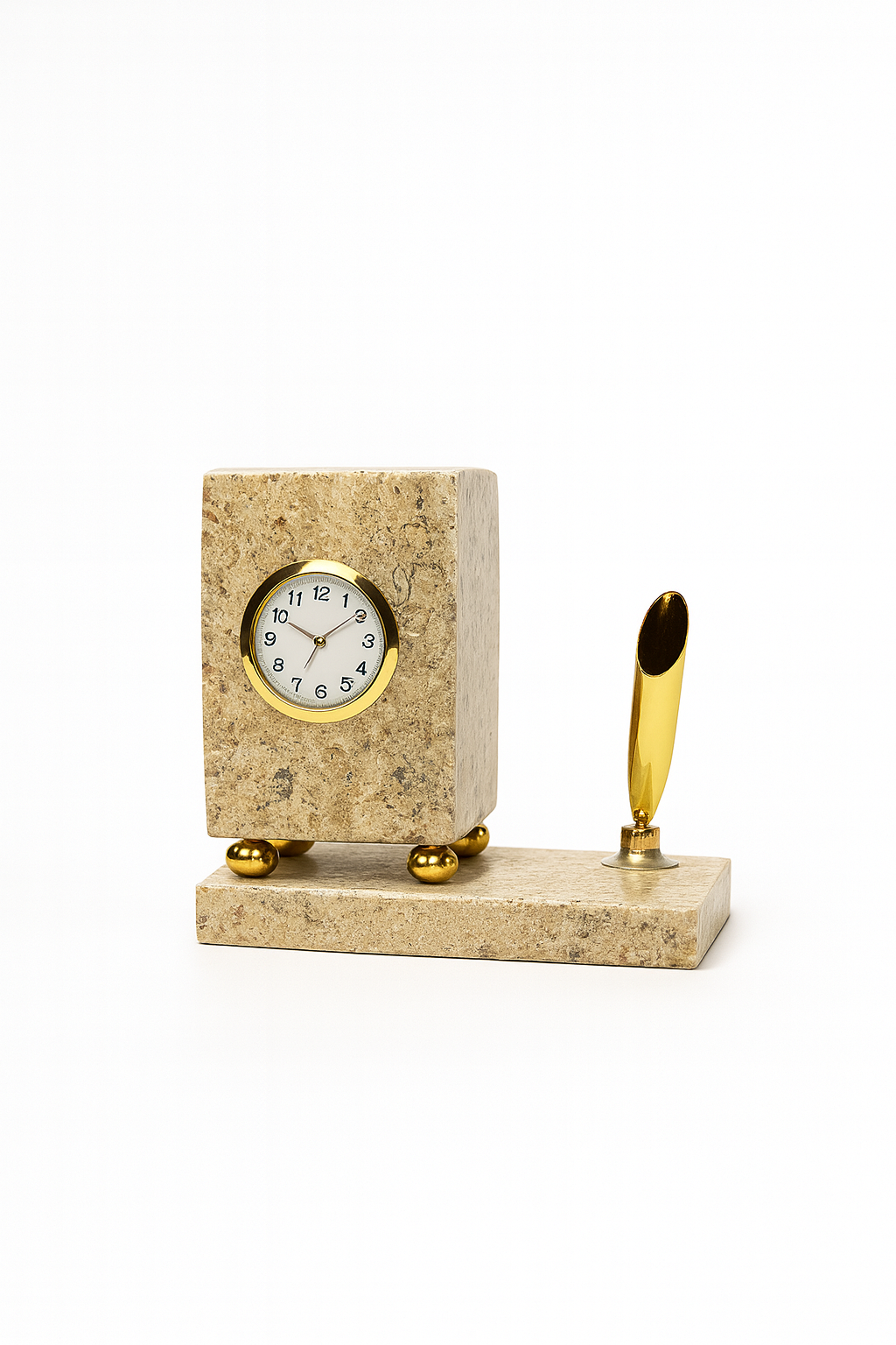 Marble Executive Desk Clock with Pen Holder