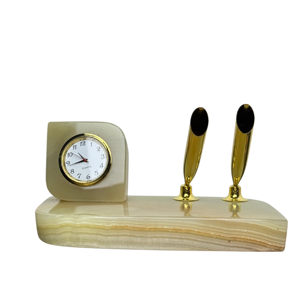 Onyx Luxe Desk Clock & Pen Holder