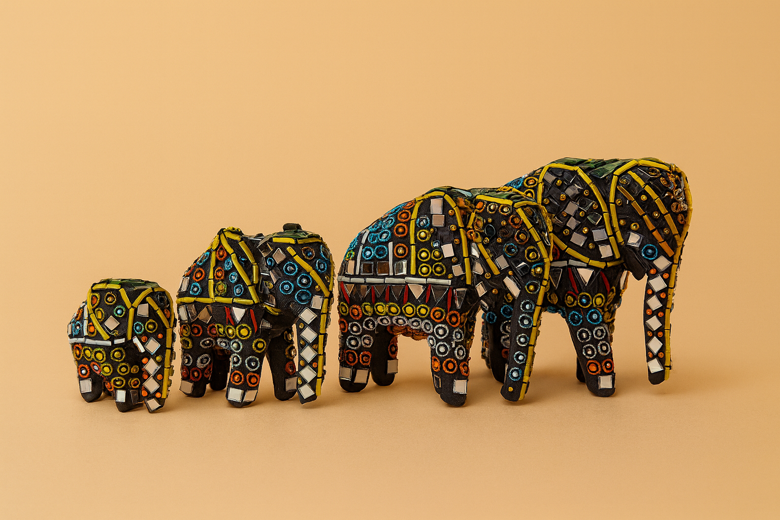 Handcrafted Mosaic Elephant Family Set