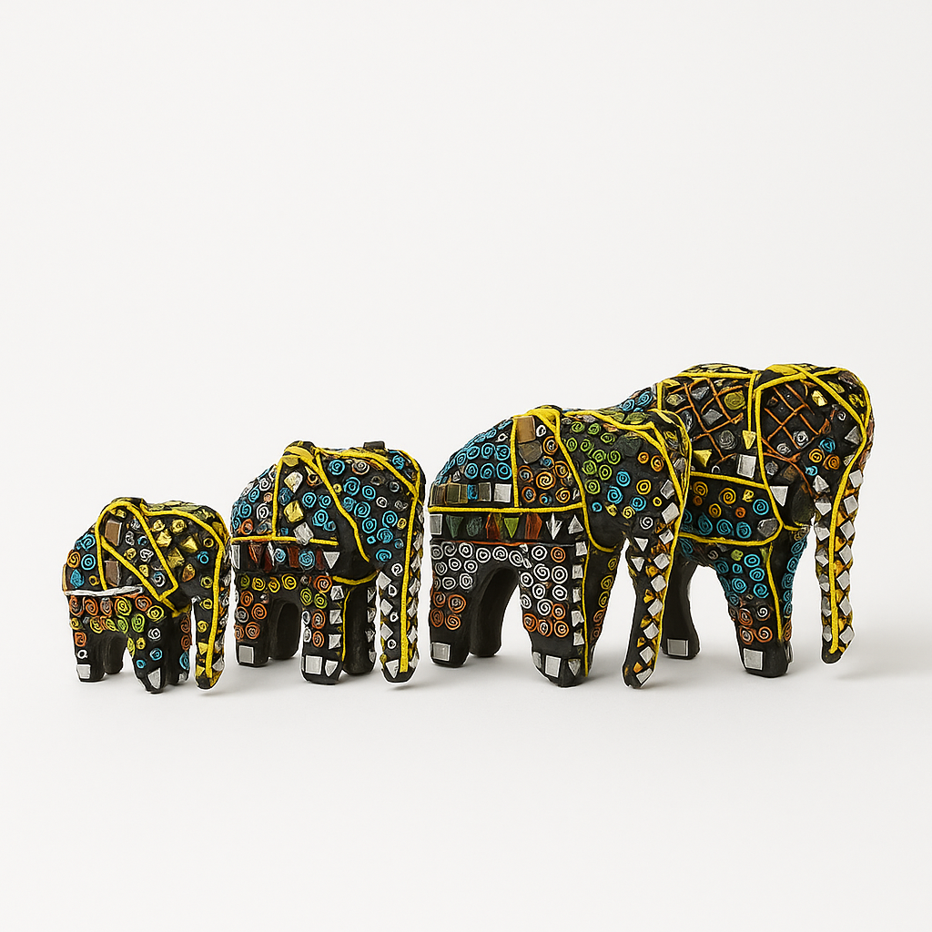 Handcrafted Mosaic Elephant Family Set