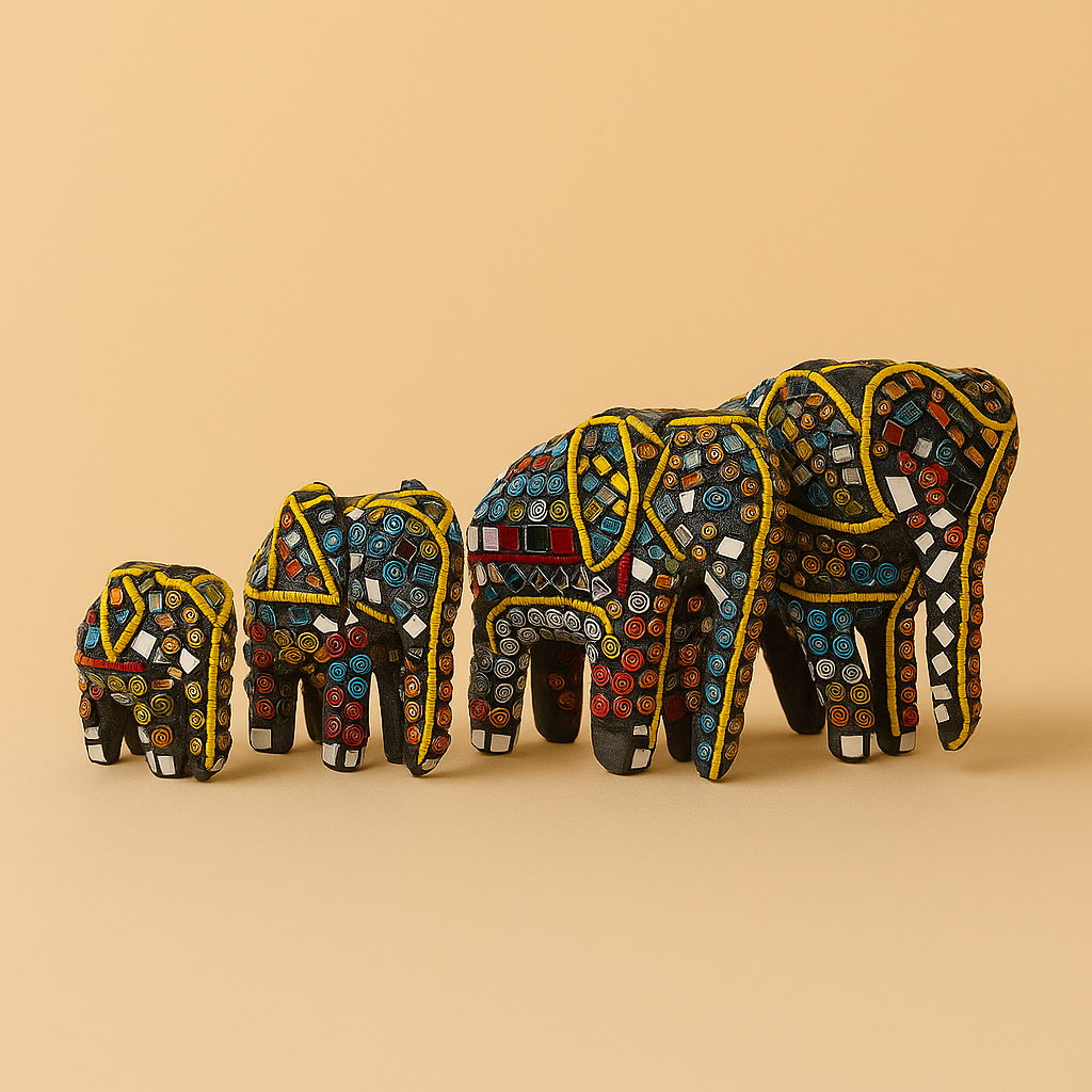 Handcrafted Mosaic Elephant Family Set