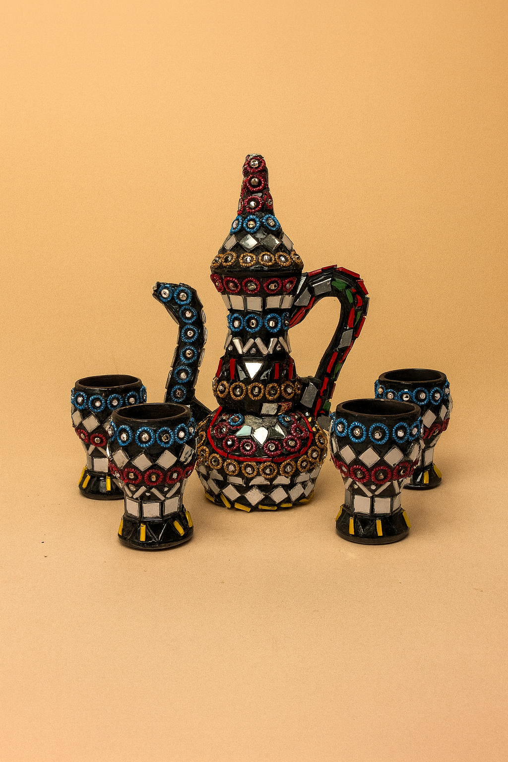 Mosaic Glass Tea Set – Handcrafted 6-Piece Elegance