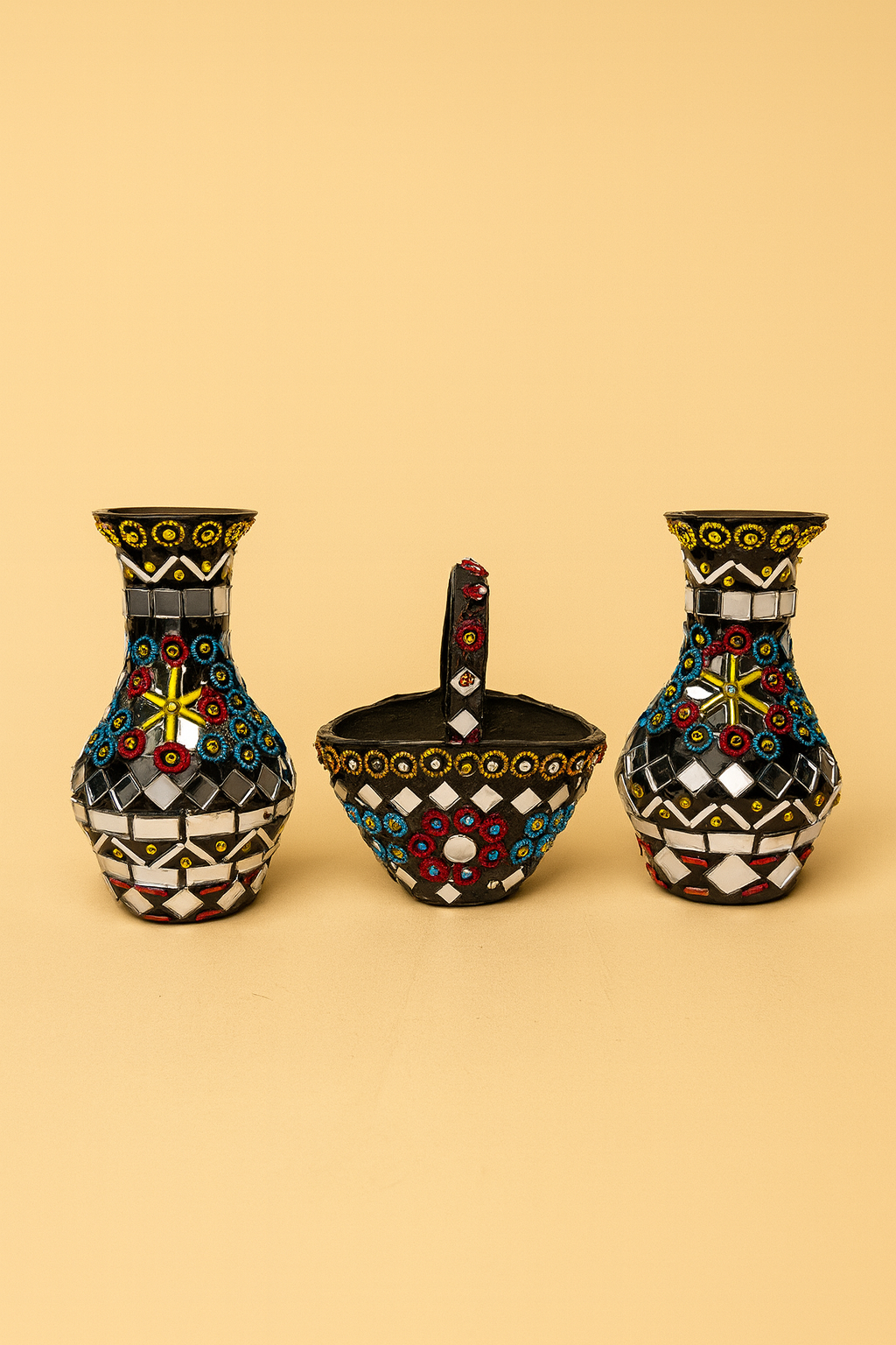 Mosaic Vase & Basket Trio