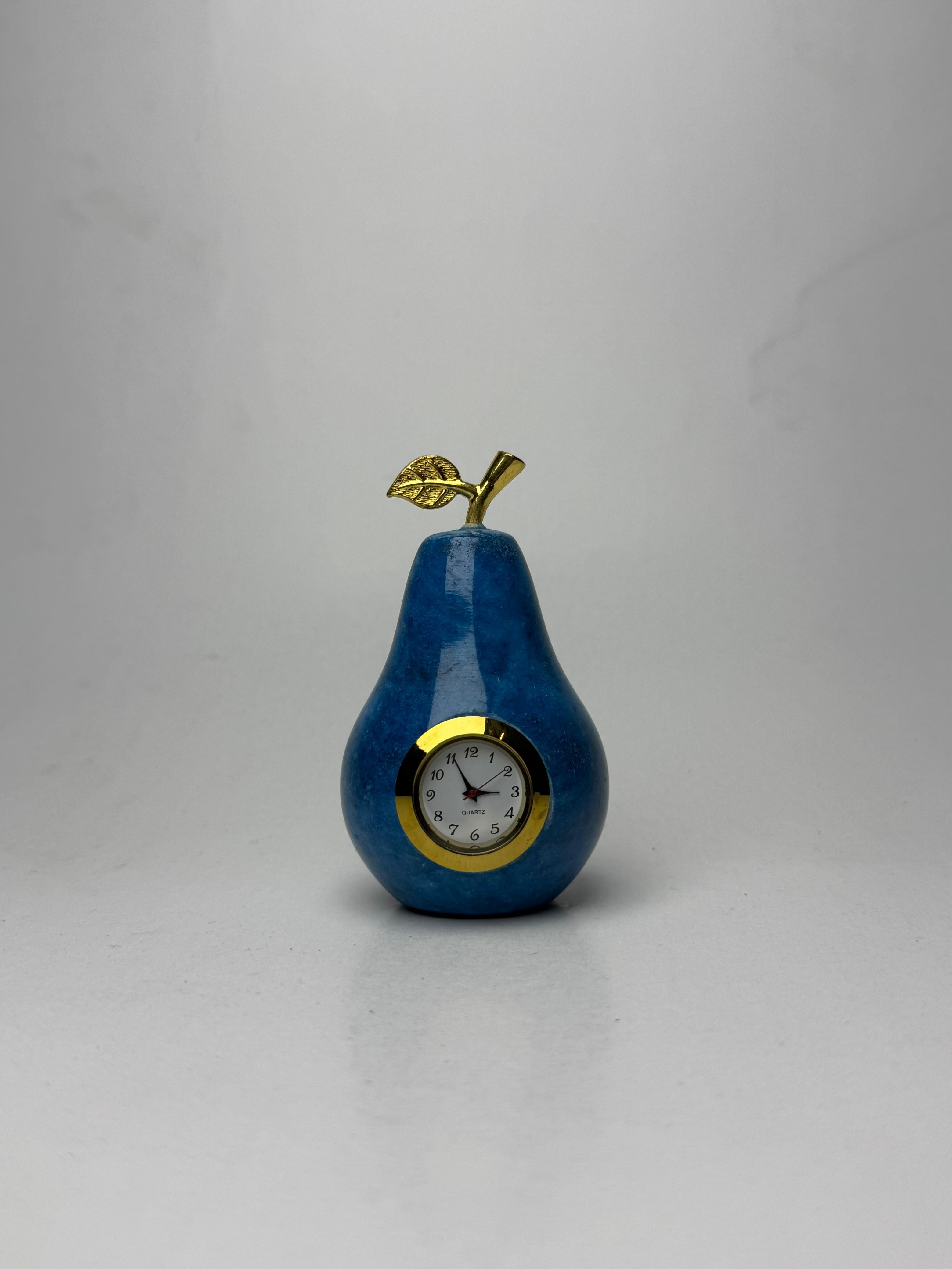 Pear Luxe Table Clock – Azure & Gold