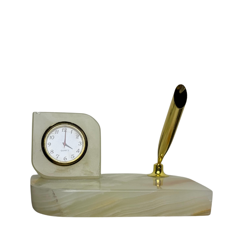 Onyx Luxe Desk Clock & Pen Holder