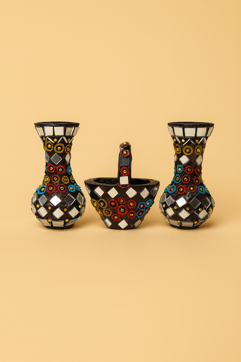 Mosaic Vase & Basket Trio
