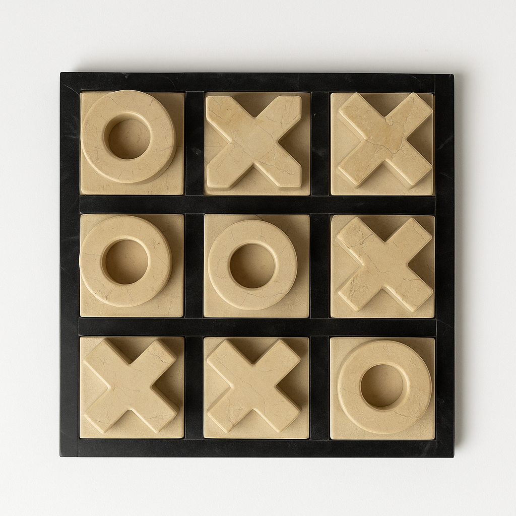 Marble Tic-Tac-Toe Game Set – Black & Beige