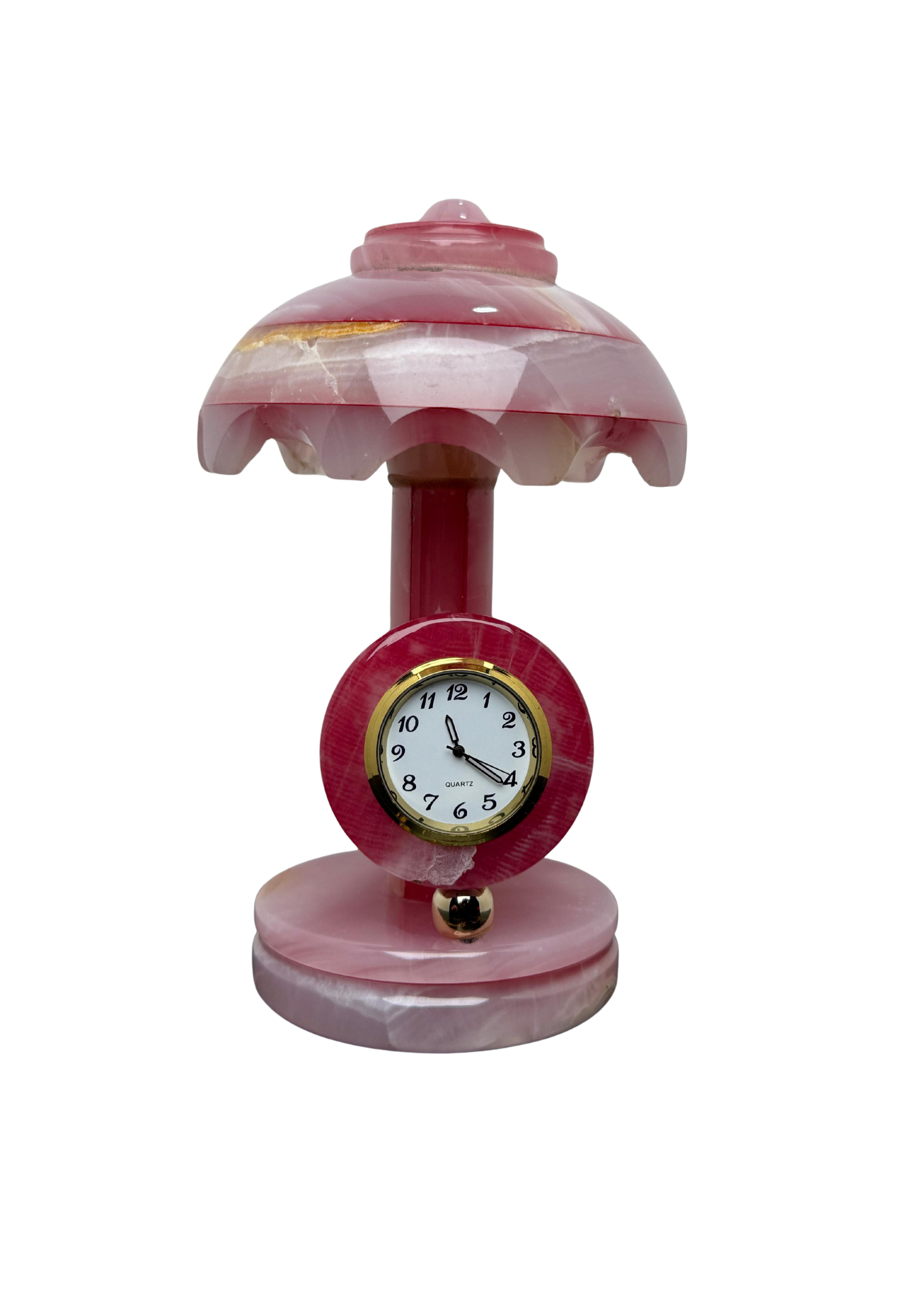 Victorian-Style Pink Onyx Timepiece Lamp