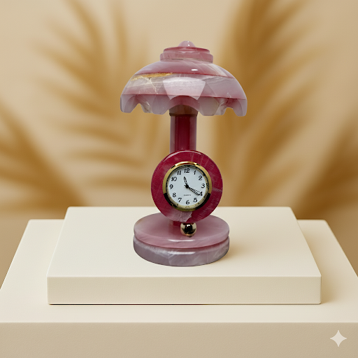 Victorian-Style Pink Onyx Timepiece Lamp
