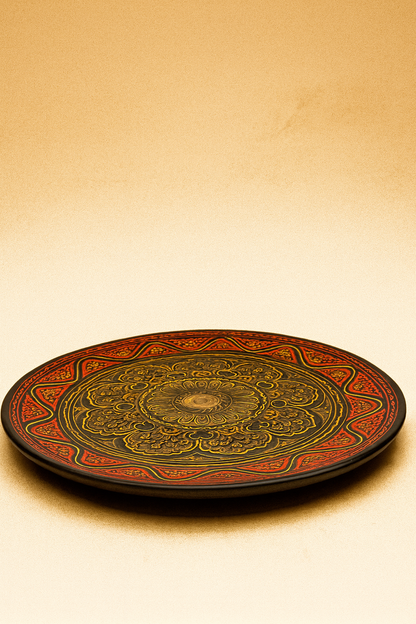 Hand-Painted Mandala Wooden Plate