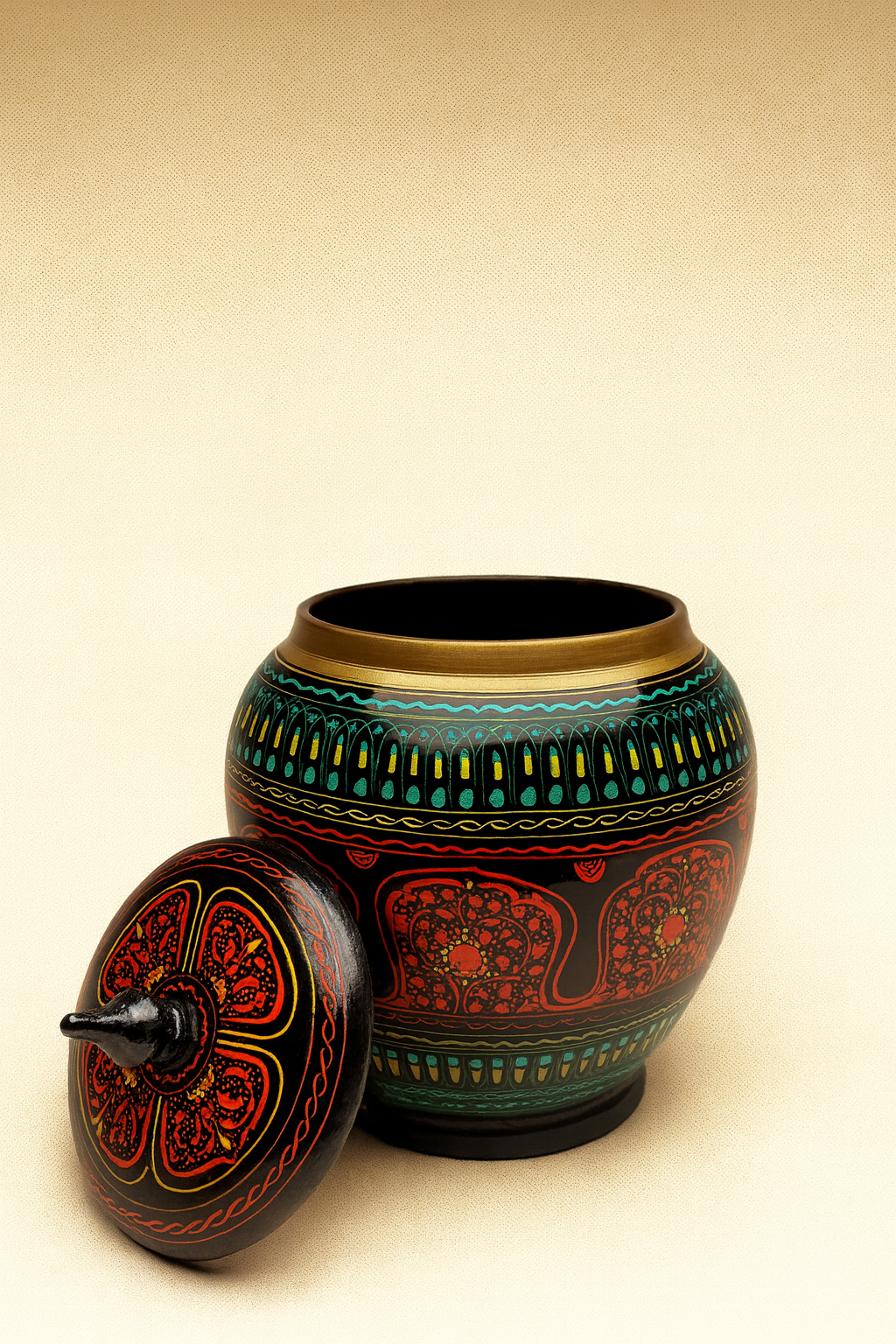 Hand-Crafted Nakshi work Wooden Jar size (8 inch)