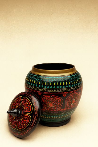 Hand-Crafted Nakshi work Wooden Jar size (8 inch)