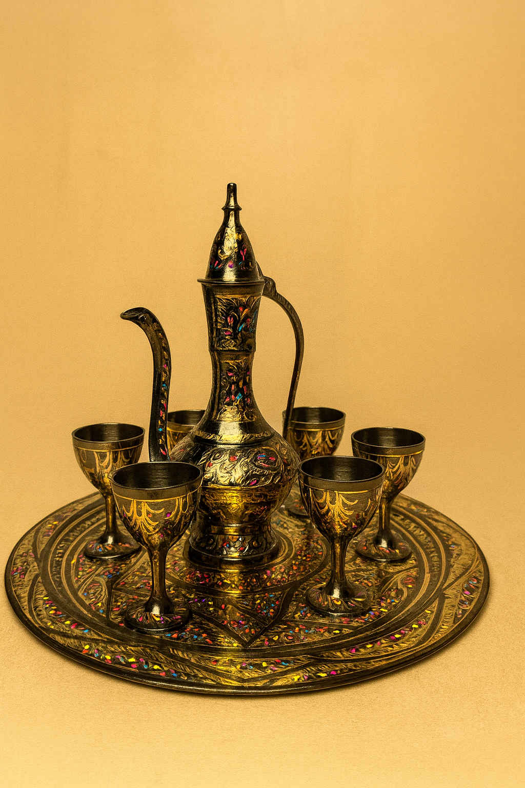 Regal Mughal Brass Serving Set Kavea Set