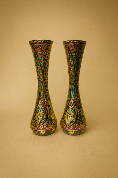 Ethnic Brass Vase Pair